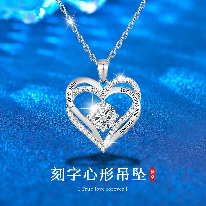 

925Sterling Silver Pendant Valentine's Day Gift12Birthstone Heart-shaped Niche Collarbone Necklace Girlfriend