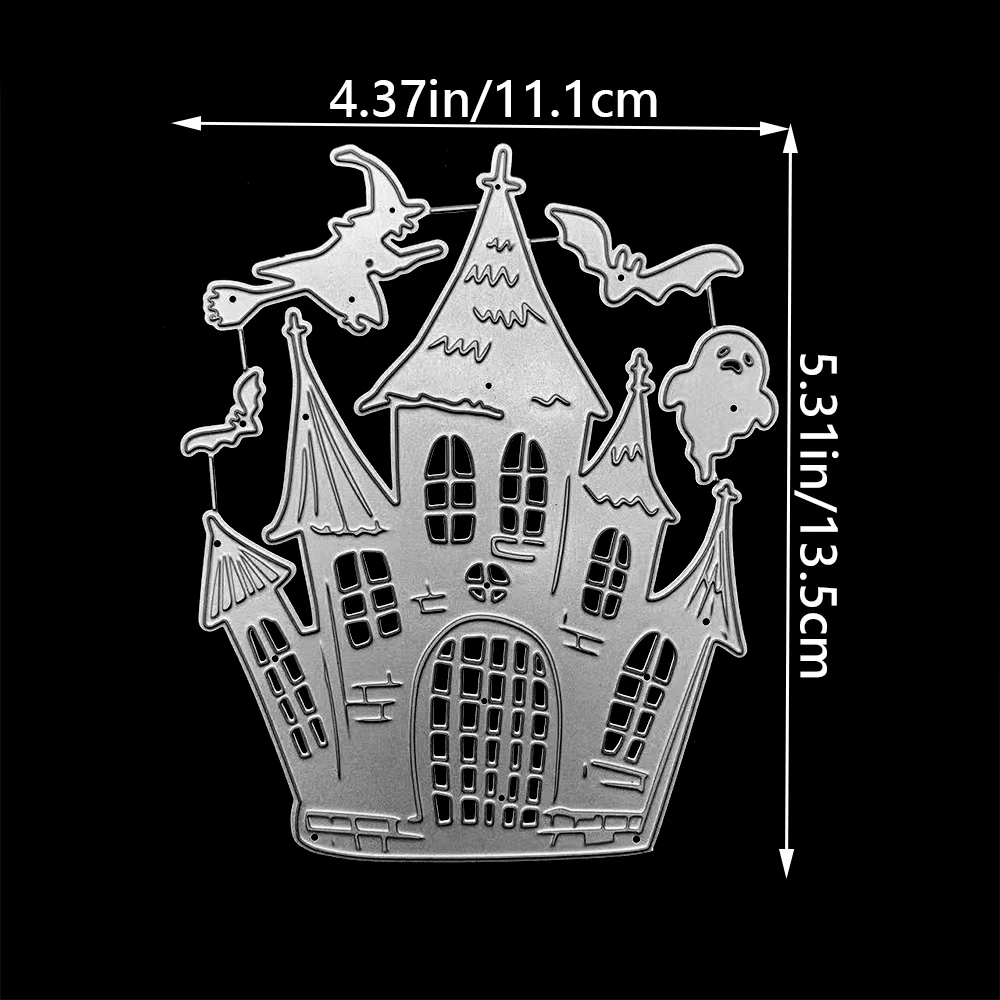 Halloween Spukhaus Schloss Fledermaus Hexe Geist Metall-Stanzformen Feiertagsszene DIY Scrapbooking Kartenherstellung Stanzformen – Detail 4