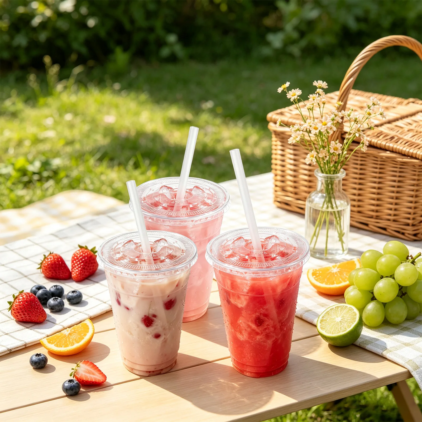 100 Sets of Disposable PET Clear Plastic Cups with Straws - 4 Sizes Available: 12 oz, 16 oz, 20 oz, 24 oz. Perfect for American Parties, Festivals, Family Gatherings, and Office Use as Disposable Iced Coffee Cups. - view 8