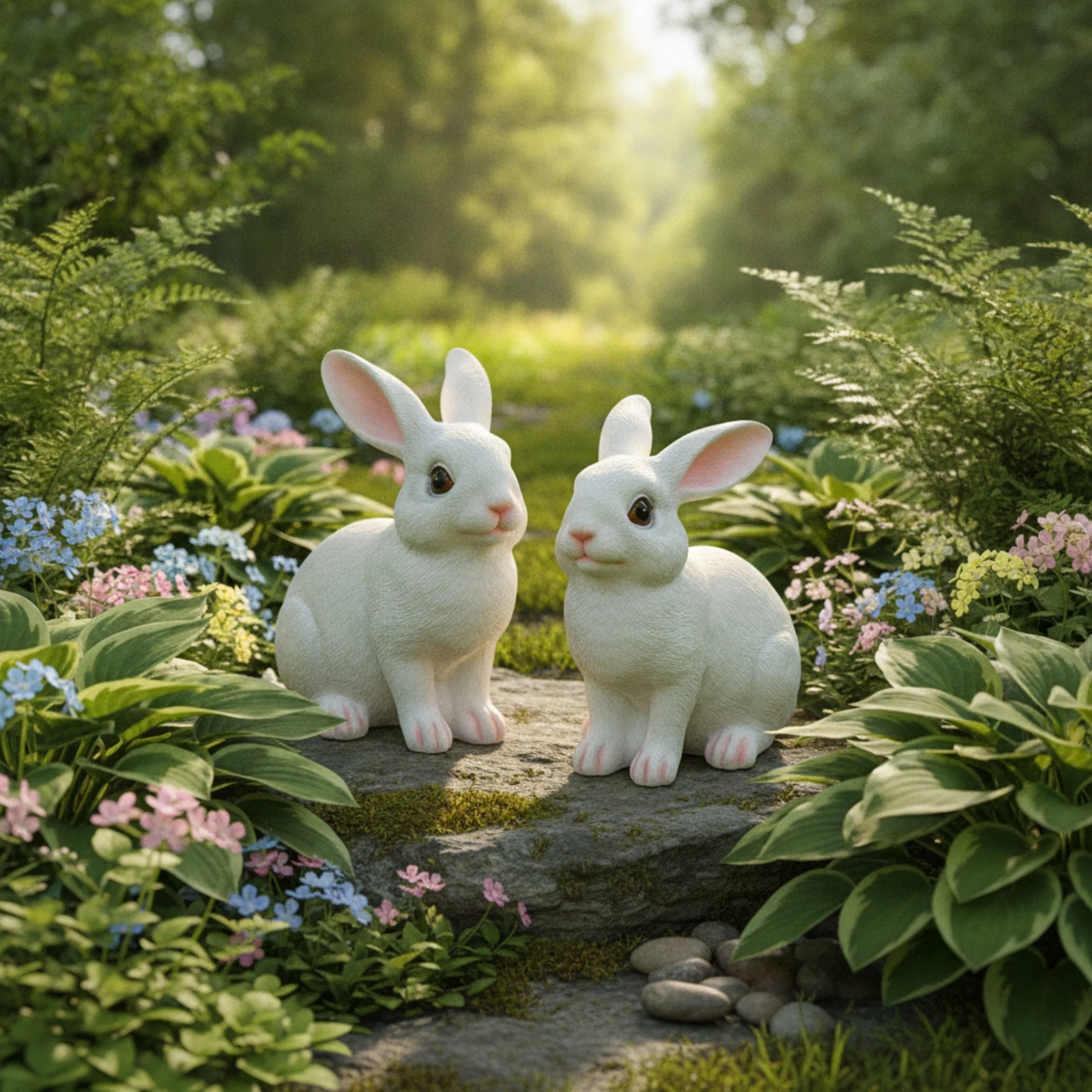Rabbit Figurines White Bunny Figurines Rabbit Ornaments Resin Sculptures Textured for Gardeners, Patio, Home Decor
