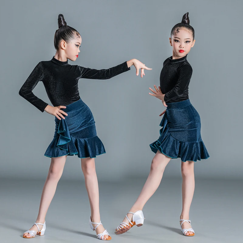 Girls Samba Salsa Tango Latin dance practice clothes fall winter child competition regulations Latin skirt Ballroom Dance Skirt