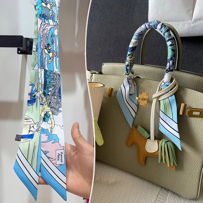 New 2025 simulated silk wrapped bag strap bag handle silk scarf tied bag ribbon decorative small streamer, image 21
