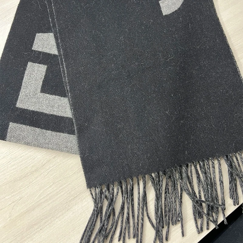 Jac@ LUXURY Wool Scarf with Tassel for Men and Women, Letter Logo, Warm Shawl, Same Style, Autumn and Winter, 2024