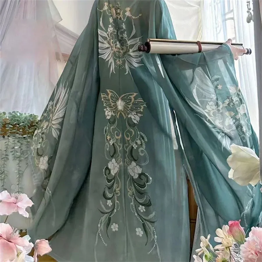 Hanfu فستان المرأة الصينية التقليدية خمر Hanfu أنثى زي هالوين تنكري مطبوعة Hanfu الأخضر 3 قطعة مجموعات حجم كبير XL #3
