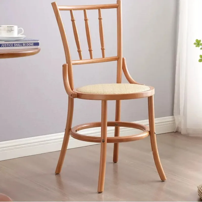 Vintage Rattan Dining Chair, Retro Bamboo Joint Stool, Mid-Century Wicker Backrest Seat for Leisure Home Kitchen Rustic Decor