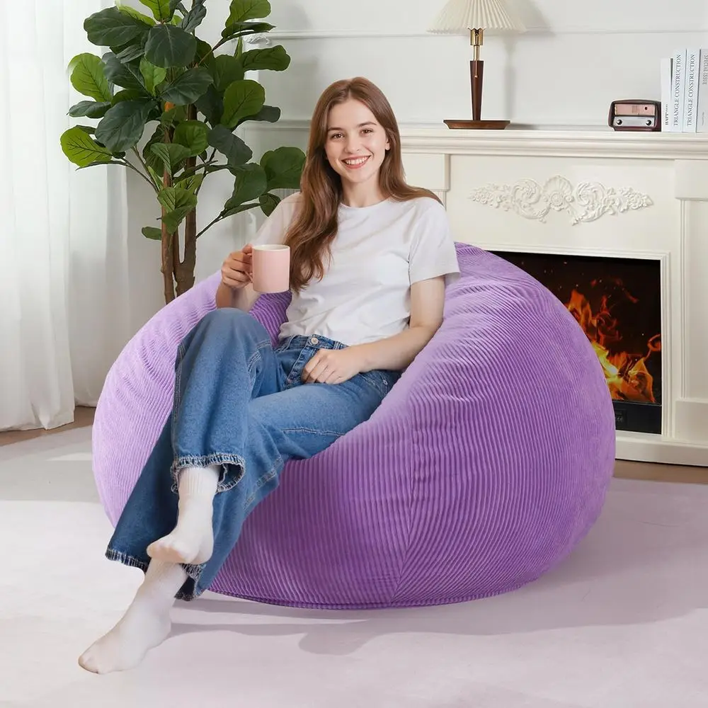 Bean Bag Chair for Adults, Teardrop Bean Bag with Handle | Big Bean Bag with Memory Foam Filled and Ultra Soft Corduroy Cover fo