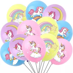 Rainbow Unicorn Latex Balloons for Kids, Birthday Party Decorations, Baby Shower, Party Toys, 12
