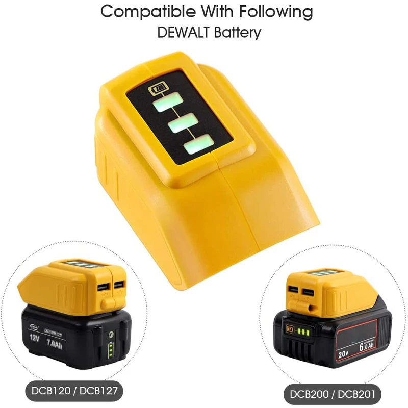 Dual USB Converter Charger for Dewalt 14.4V 18V 20V Li-ion Battery Converter DCB090 USB Device Charging Adapter Power Supply