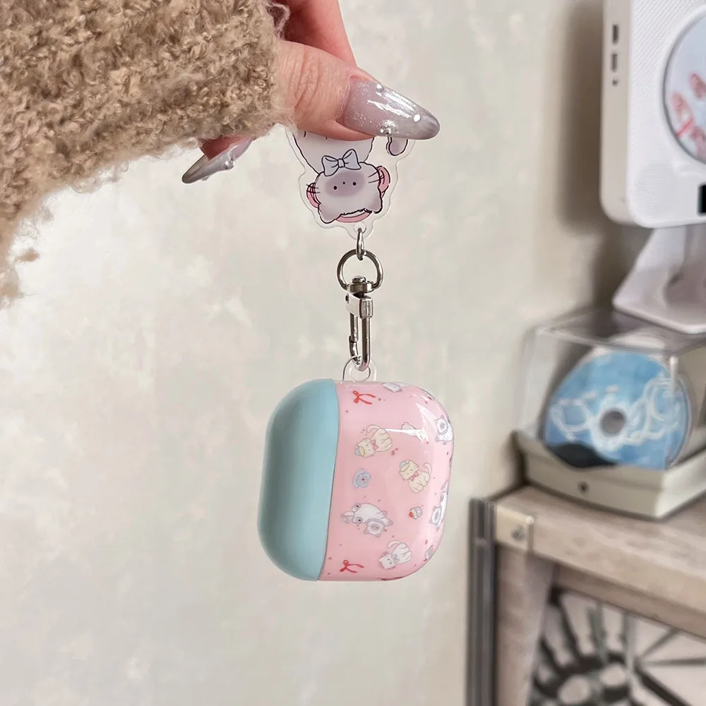 حافظة لأجهزة AirPods 4 ANC Pro 2 كارتونية على شكل قطة مع فيونكة بلوتوث ملحقات سماعات الأذن غطاء لسماعات AirPods 1 2 3 4th حافظة ناعمة سلسلة مفاتيح