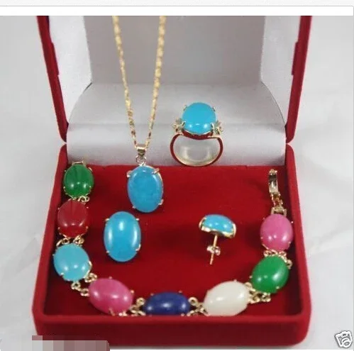 

Jewelry multicolor Natural stone pendant bracelet ring earring Set