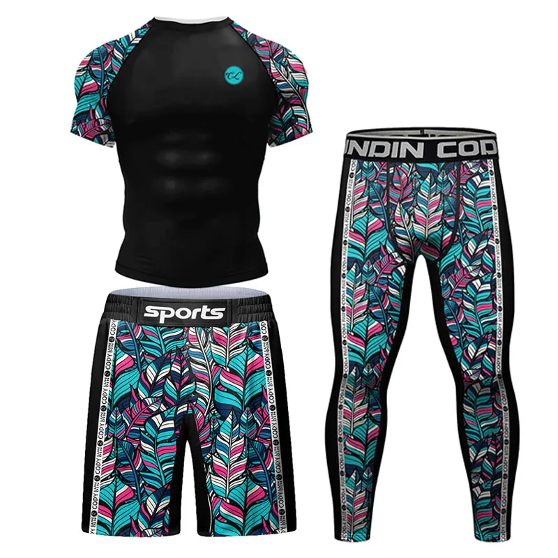 Sportowe Jiu Jitsu BJJ Rash Guards T-shirt + spodnie Zestawy męskie BJJ No GI MMA Ranked Boxing Kompresyjna warstwa podstawowa Rashguard Odzież