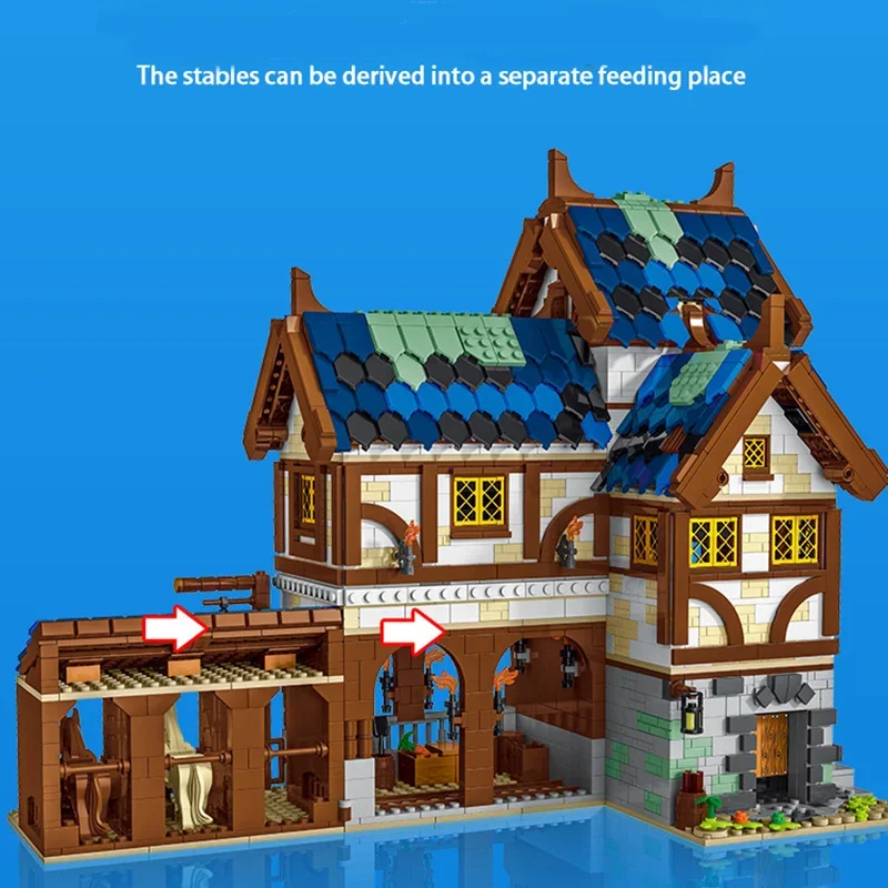 Série medieval cidade estável modelo blocos de construção cidade cavalo casa tijolos diy brinquedos educativos presentes para crianças friends2724pcs