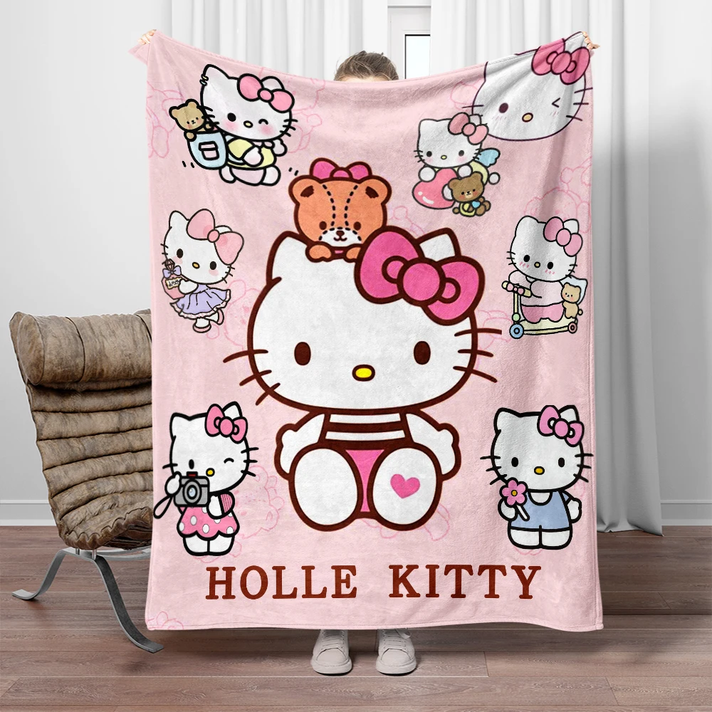 MINISO&Sanrio Hellokitty Cartoon Printed Flannel Throw Camping Blankets for Children Sofa Throw Thin Blanket Modern Fashion Gift