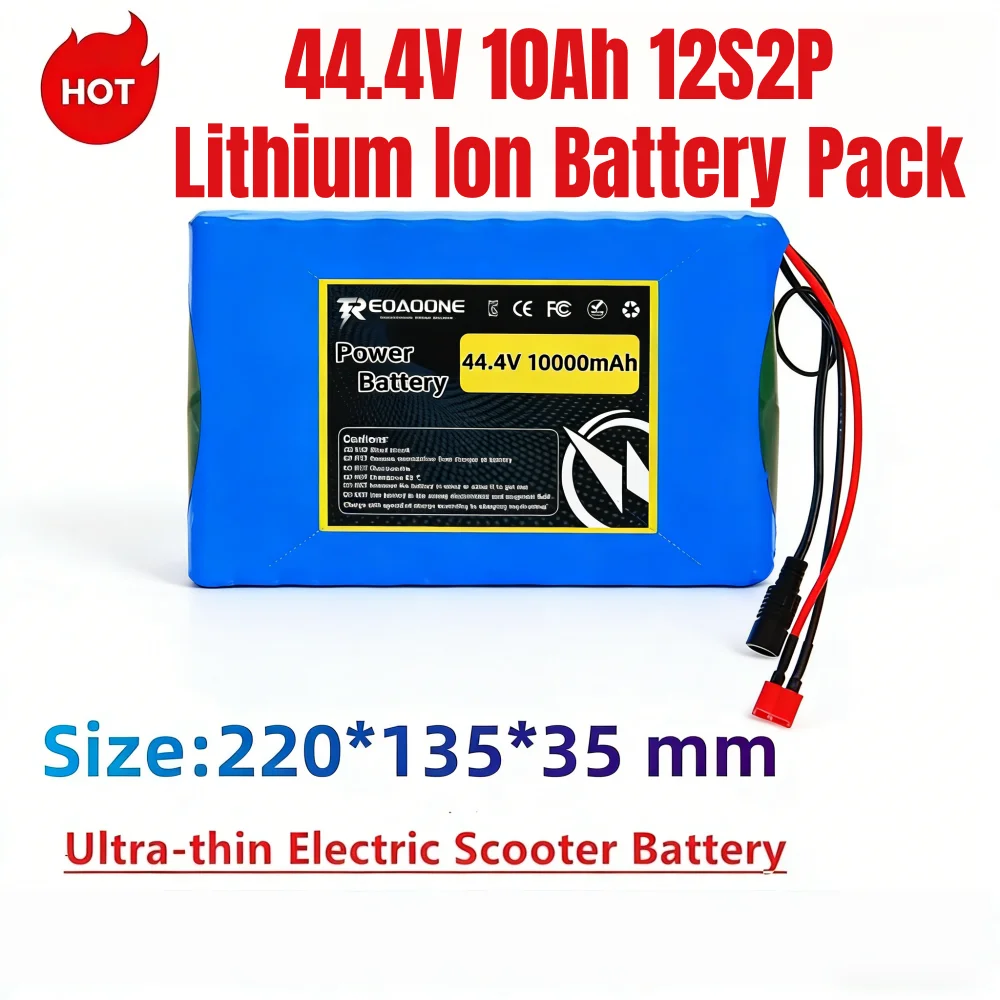 44.4V 10000mAh 12S2P Lithium Ion Battery Pack with Built-in 20A BMS  Compatible with Electric Scooter & Electric Skateboard