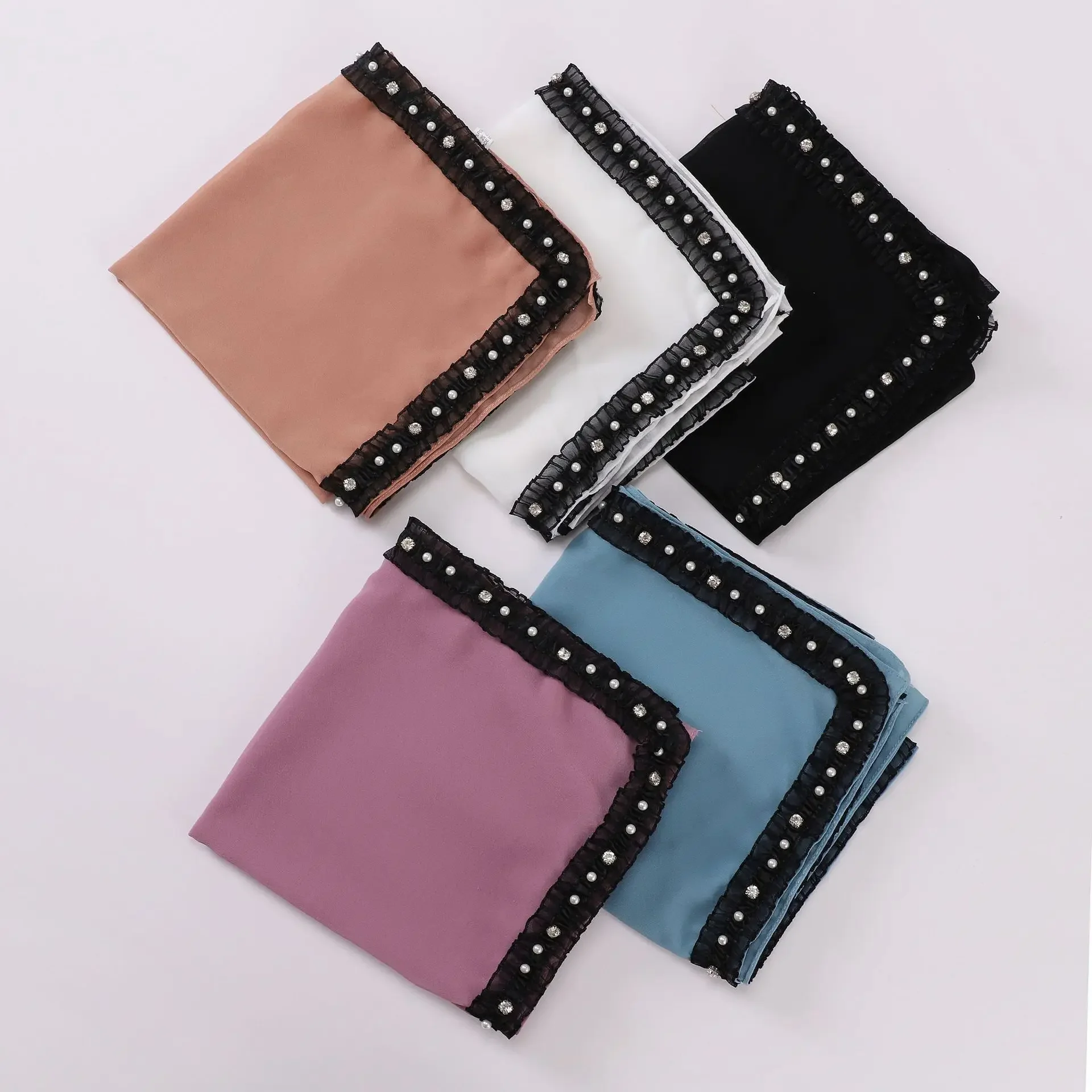 

2025 мусульманский женский жемчужный шифоновый шарф, платок из бисера, квадратный хиджаб, банданы, повязка на голову, шали, платок, Turbante Islam Mujer