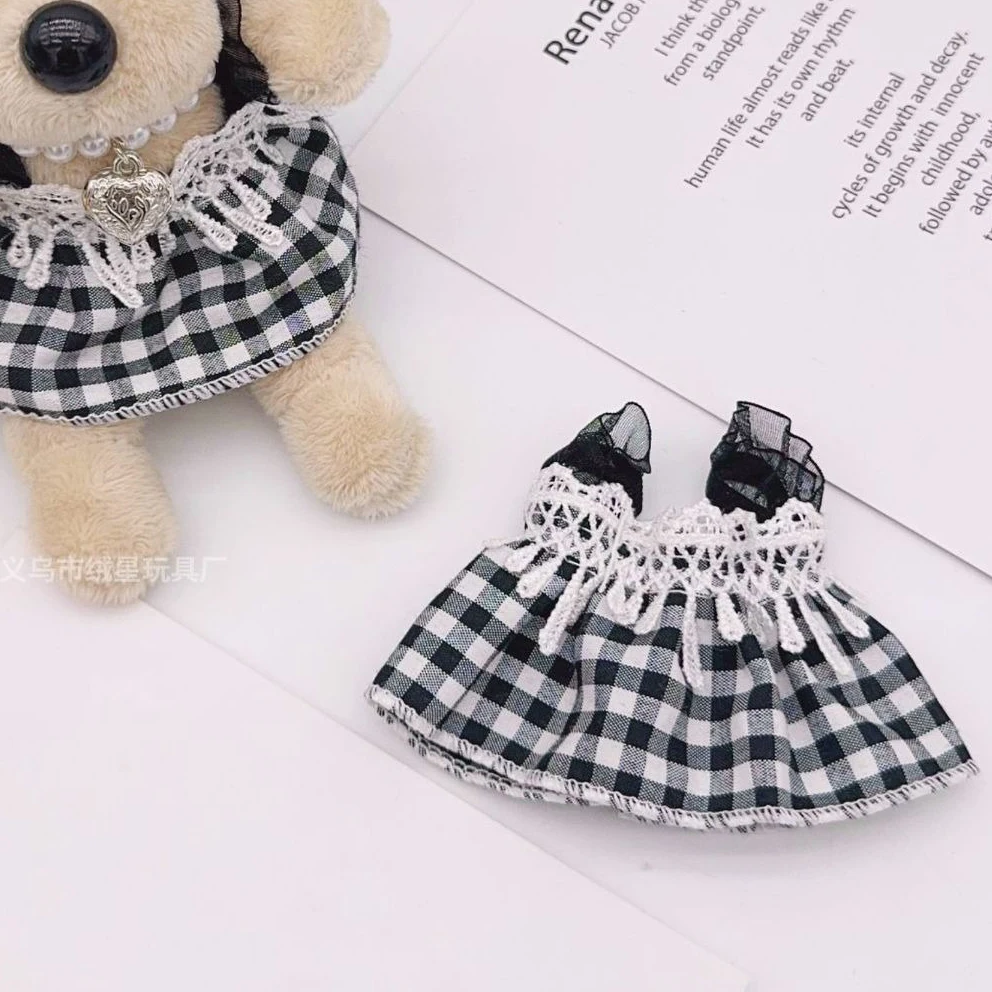 Cute Plaid Lace Strap Doll Dress Mini Skirt For OB11 Obitsu11 10cm Cotton Doll Plush Toy Clothes Kawaii Doll Outfit Accessories view 5