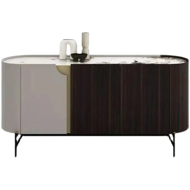 

Light luxury smoky color arc side cabinet entrance hall rock slab storage cabinet