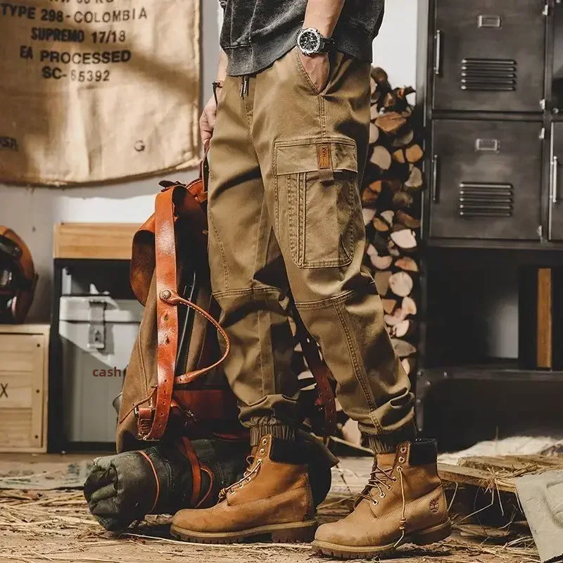 American Style Vintage Men's Cargo Pants Loose Fit Straight Leg Casual Trousers Trendy Brand Bell Bottoms For Autumn