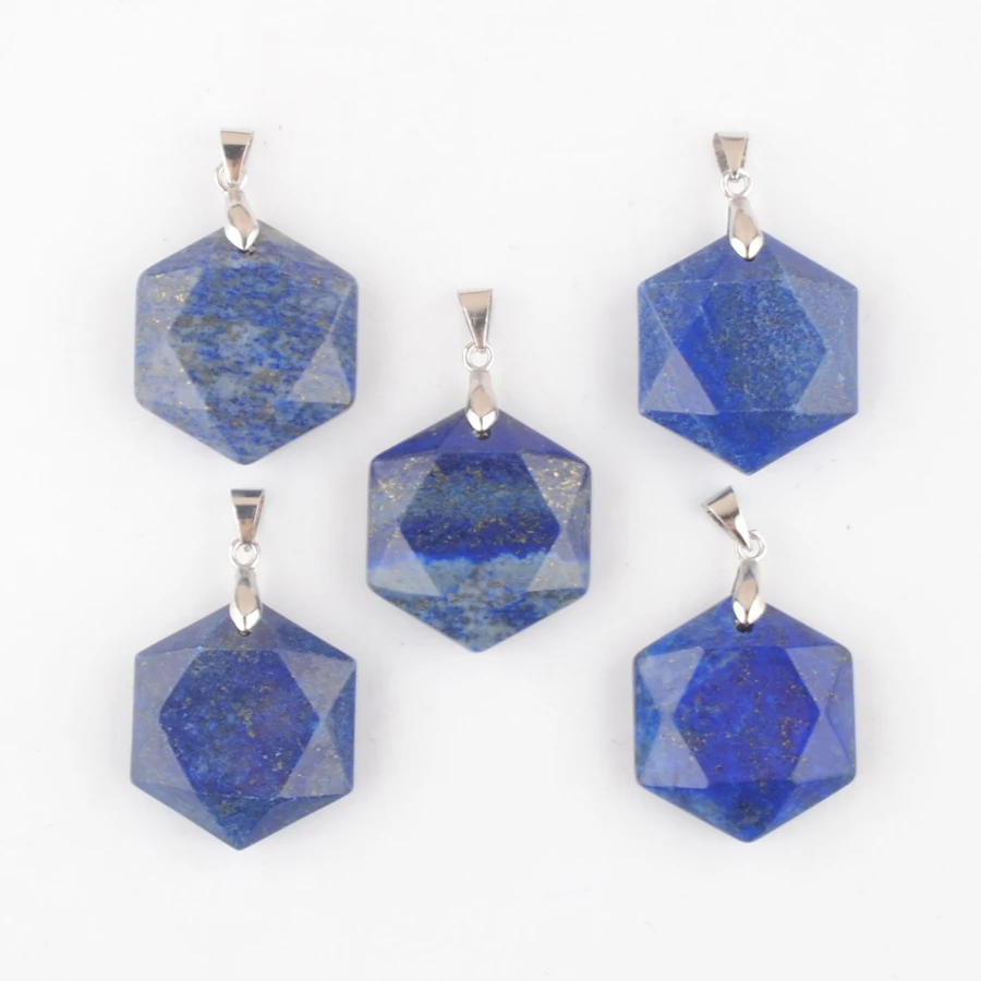 New Arrivals Lapis Lazuli Stone Pendants Faceted Polygon Shape Reiki Healing Chakra Charm Luck Jewelry 5Pcs AN4380