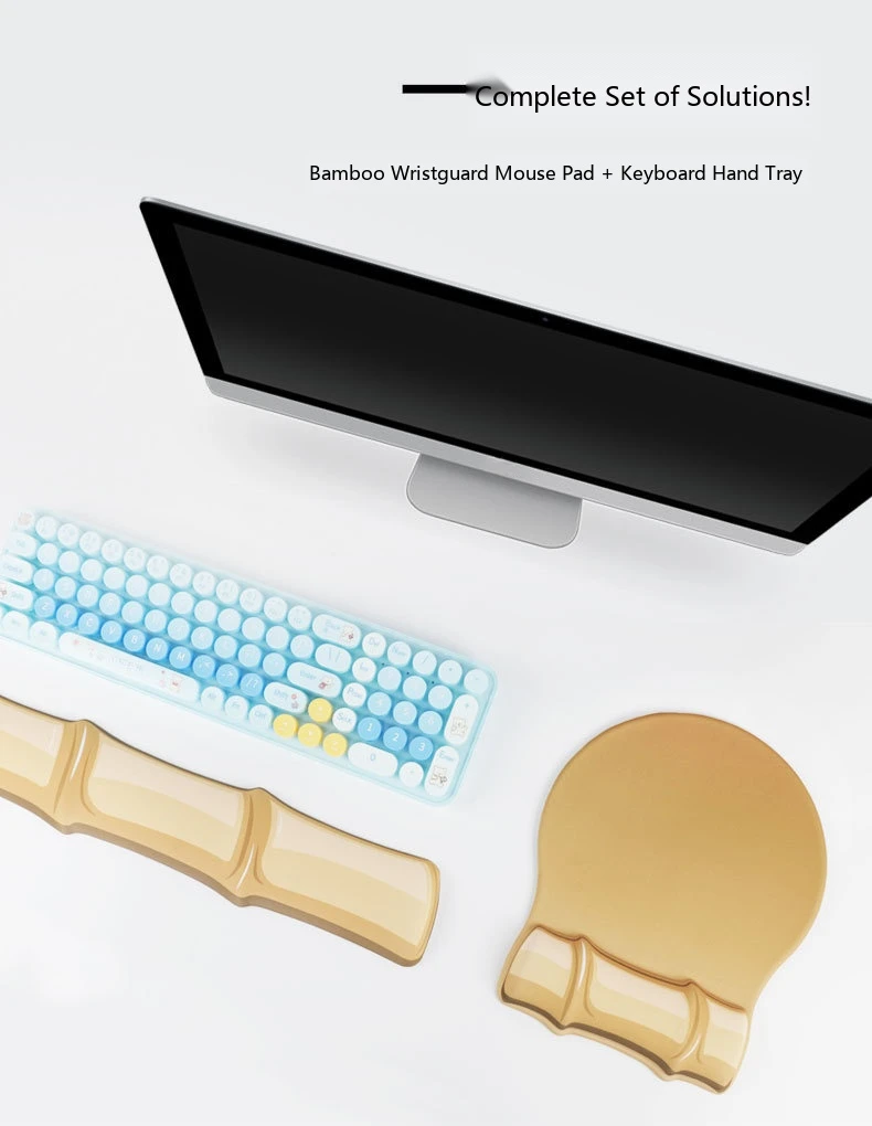 Schaumstoff-Handgelenkauflage Tastatur-Pad-Set Bambus-Design 2 Farben Büro Gaming Ergonomische Rutschfeste Schreibtischunterlage – Detail 3
