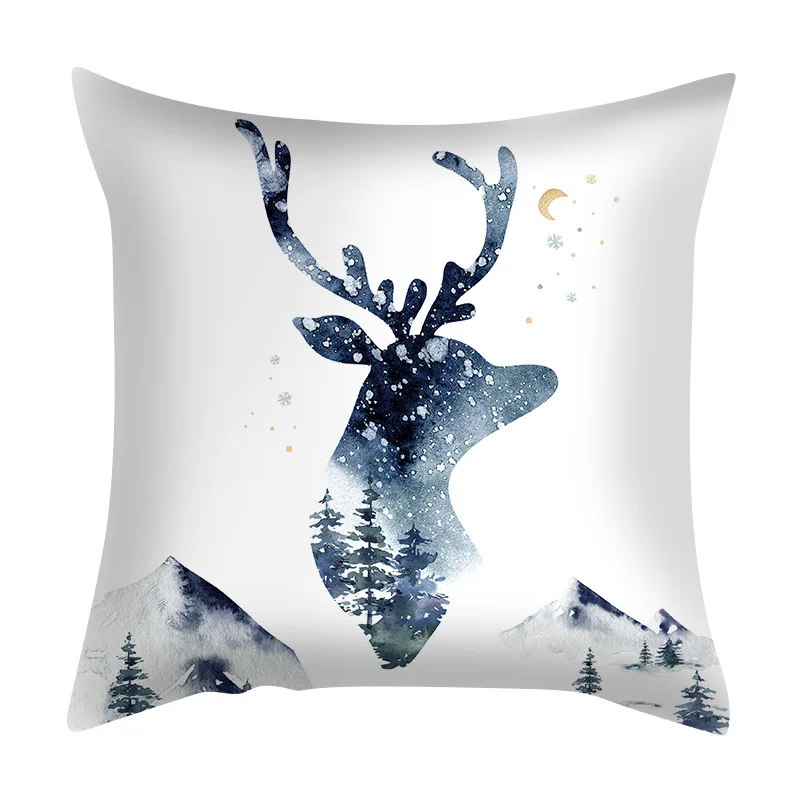 Christmas Blue Elk Pillowcases, Popular Nordic Style, for Living Room and Bedroom Cushions