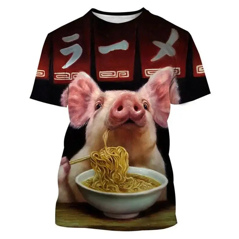Men 3D Print T Shirts Cute Pig Wild Boar Graphic Short Sleeve Crew Neck Casual Summer Streetwear Tops