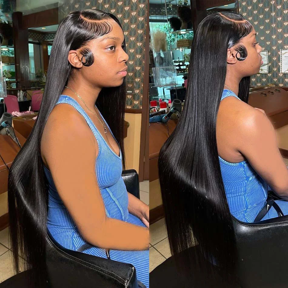 

200 250 Density Transparent HD Human Hair Wig 40 Inch Bone Straight 13x4 Lace Front 13x6 Brazilian Lace Frontal Wigs For Women