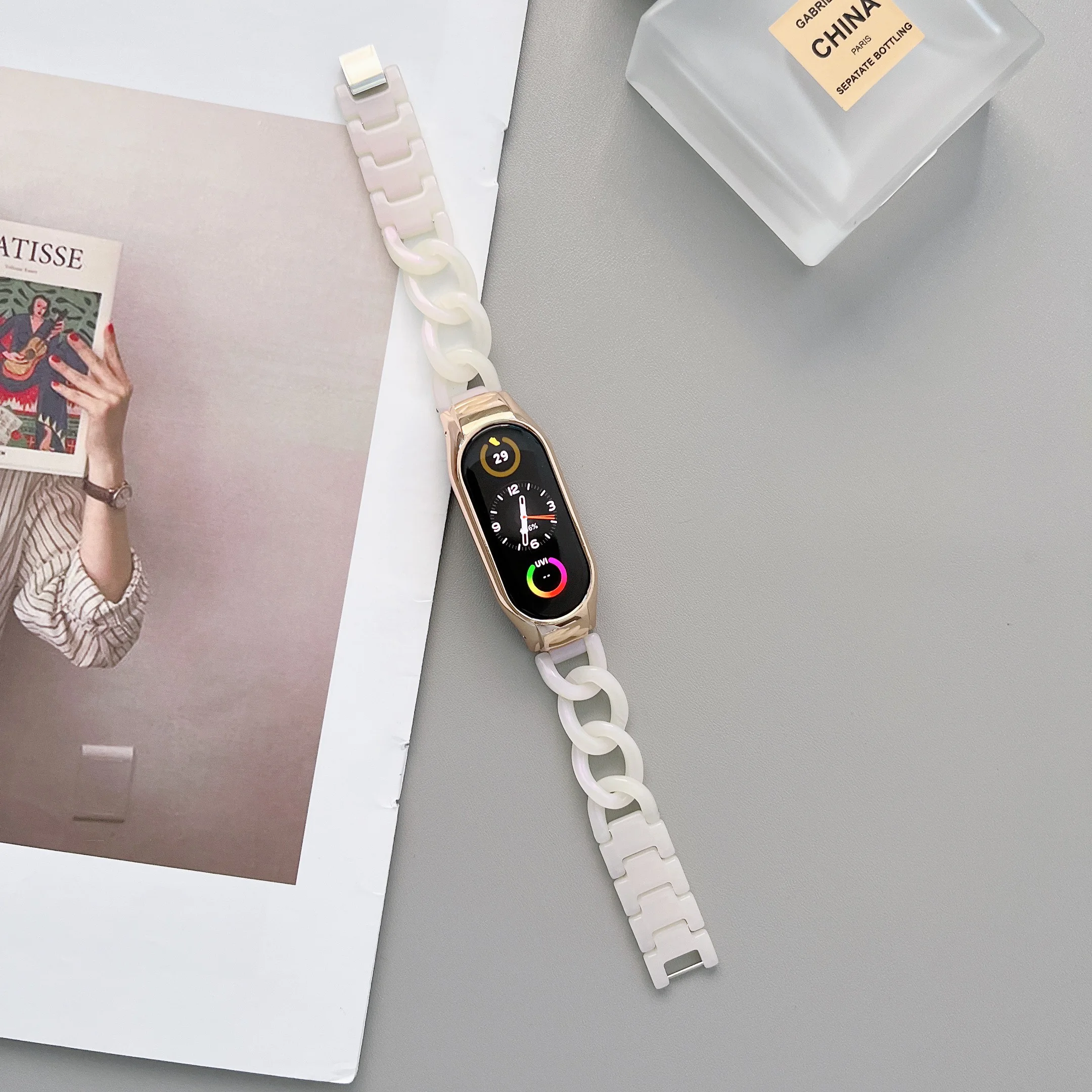 Resin strap For Xiaomi Mi band 8 7 Single Row Denim Chain Sports Smart Bracelet Wristband For Xiaomi Mi band 6 5 4 Correa strap