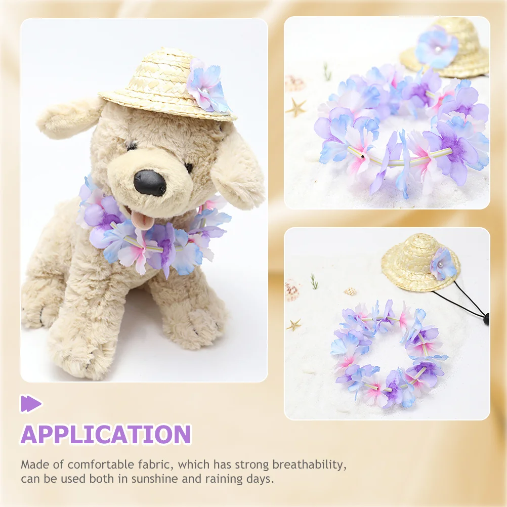 

2Pcs Pet Straw Hat with Wreath for Dogs Cats Summer Beach Outdoor Use Fashionable Sun Hat Dog Summer Wreath Lightweight