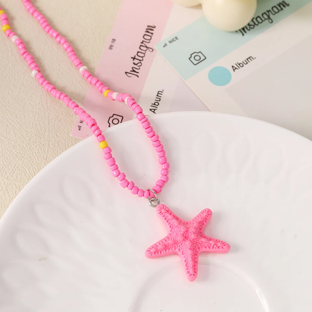 Aihua Neue Bunte Seestern-Halskette Handgefertigte Reisperlen-Halskette Modische Choker-Kette Sommer Strand Trendiger Urlaubsschmuck – Detail 13