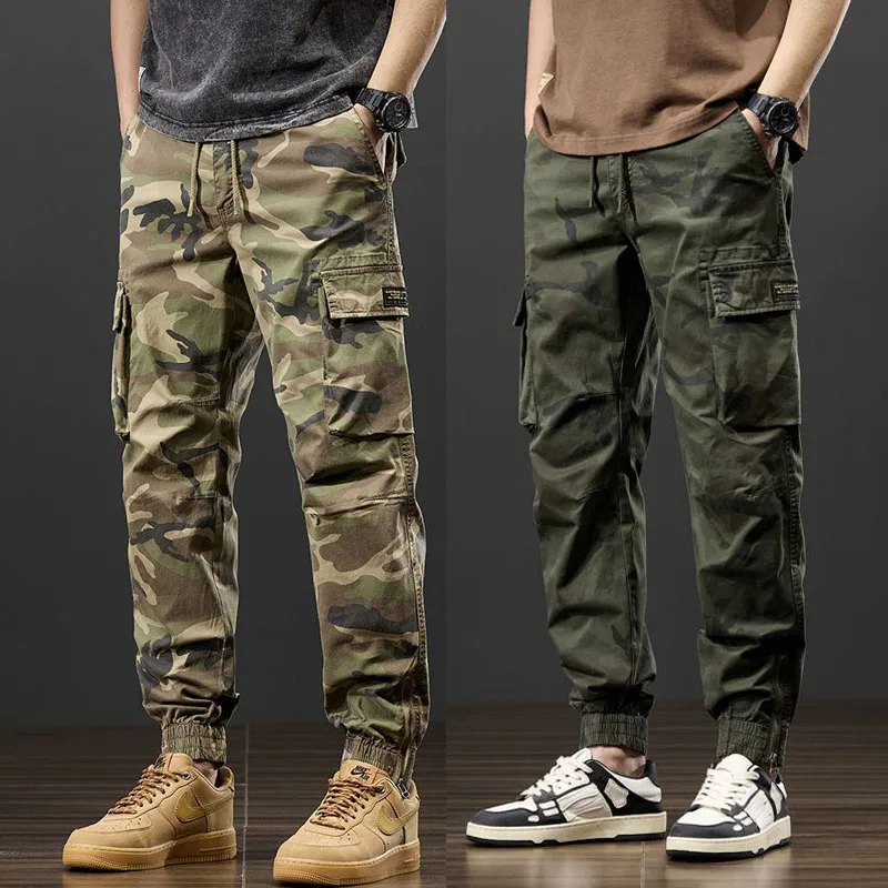 

American Retro Thin Workwear Pants Men Summer New Loose Faion Brand Cuffed Casual Camouflage Trousers Youth Active Sle
