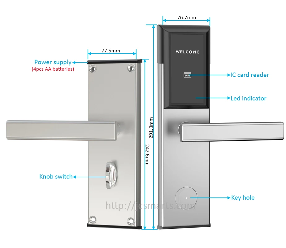 Portable M1 Card Electronic keyless hotel Door Lock System With #1 USA ANSI Mortise