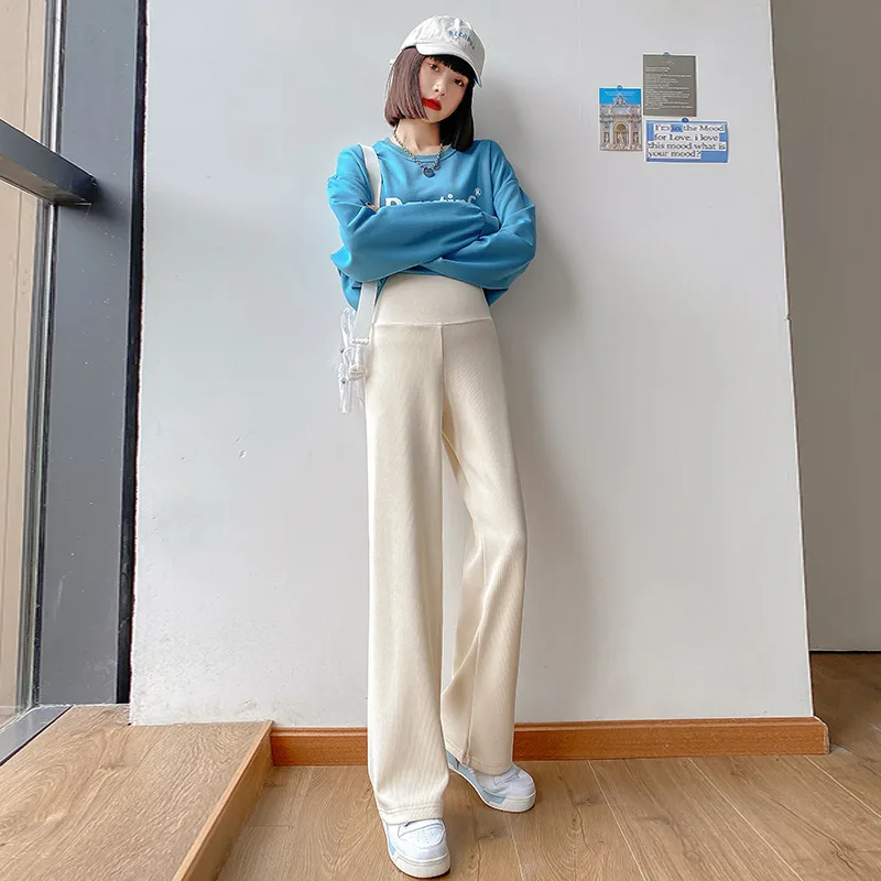 Japanese and Korean pregnant women show thin casual pants pregnancy comfortable wide leg pants pregnant women solid color belly