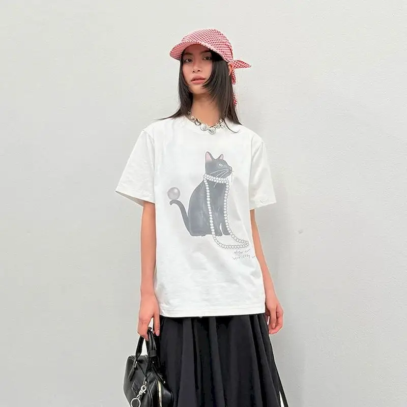 Short Sleeve T-shirts for Women and Men White Digital Spray Printed Cool Sunscreen Top American Summer Trend Thin T Shirt Ins