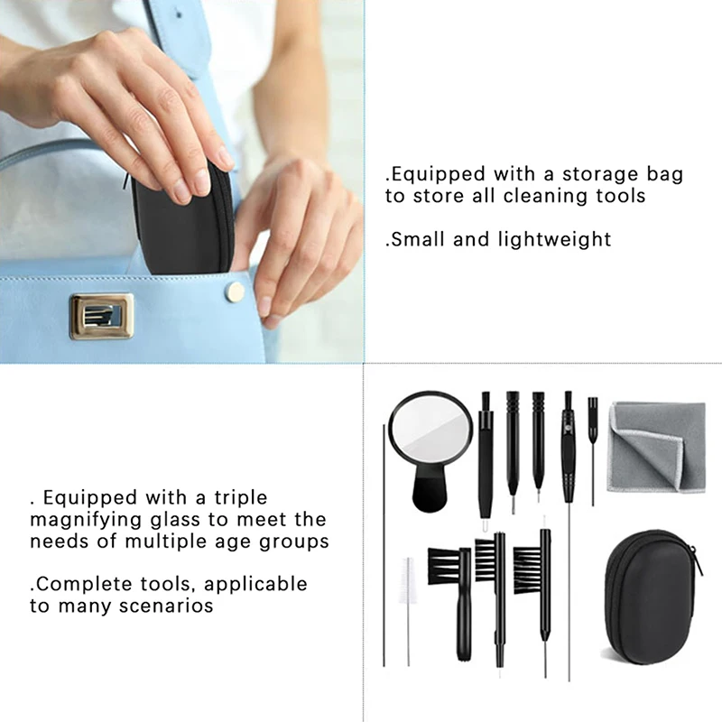 보청기 청소 키트, 환기구 막대 스크루드라이버 브러시, 환기구 클리너, 트리플 돋보기 이어폰 청소 브러시, 13 개