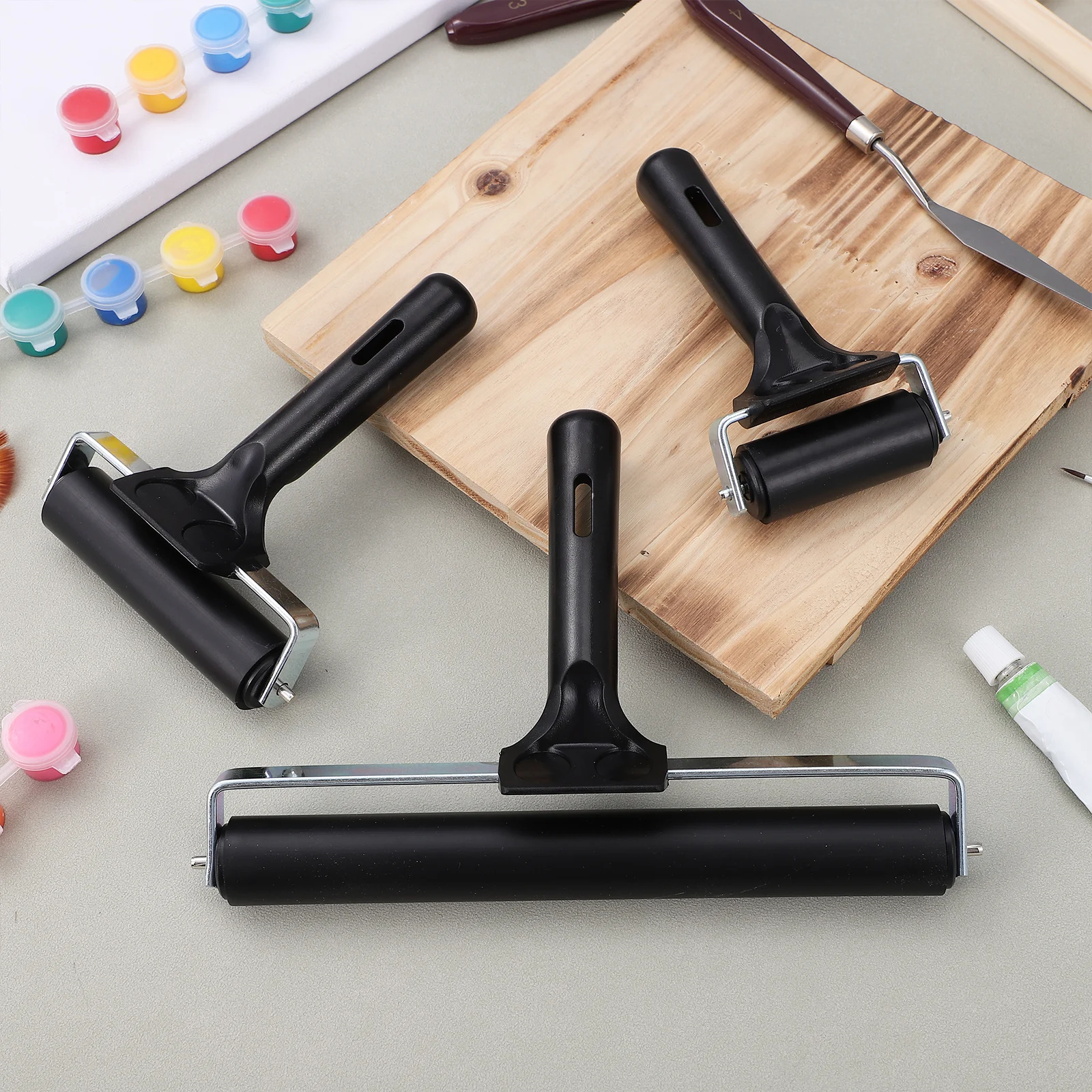 

3 Pcs 6cm 10cm 20cm Rubber Printmaking Rollers Multi-purpose Stamping Crafting Wallpaper Reusable Gluing Supplies