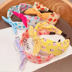 2023 Spring Summer Children Fruit Flower Knotted Hair Bands Kids Headbands Hair Accessories Cute Rabbit Ears Cherry Hair Hoops