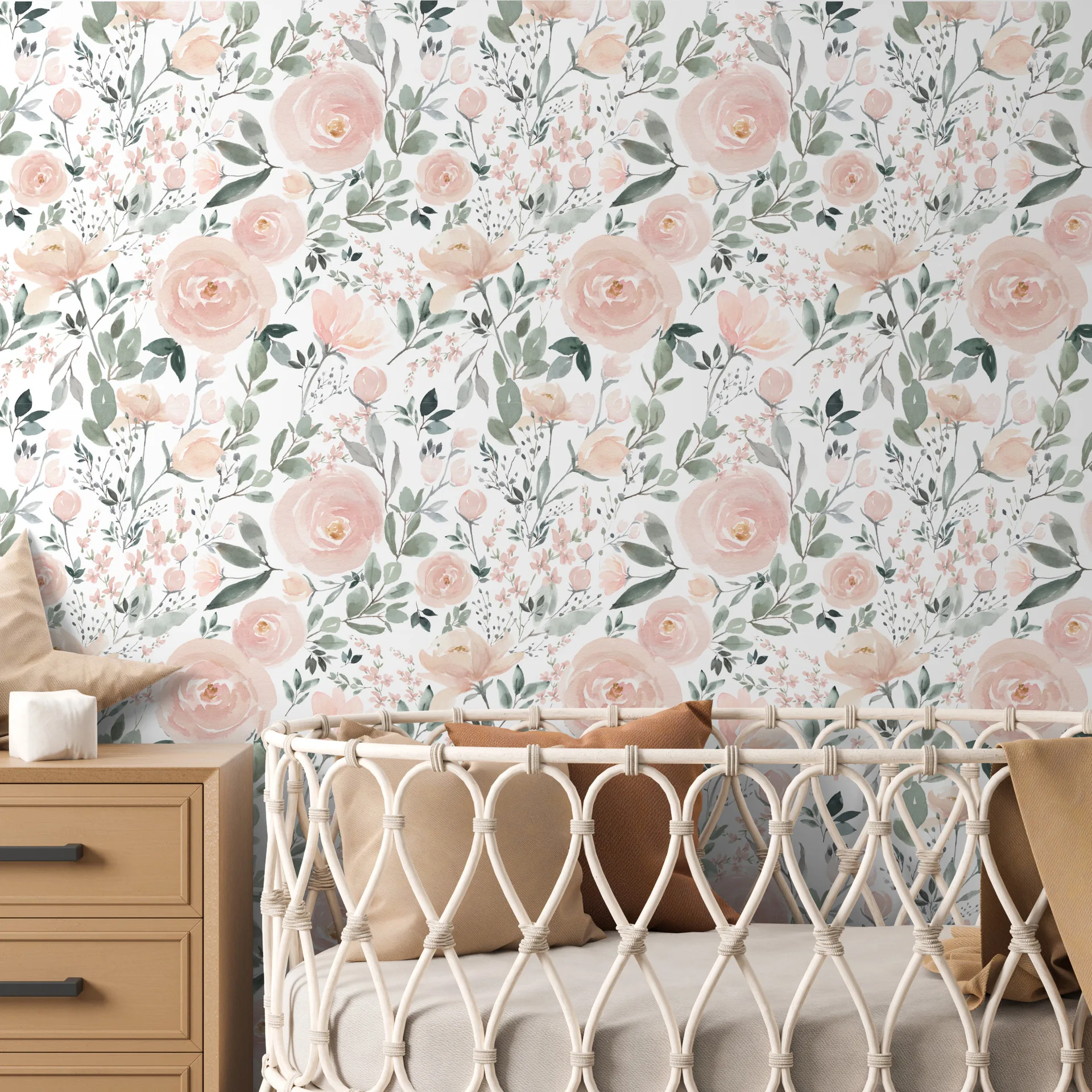 Pink Floral Nursery Wallpaper Spring Flowers Peel and Stick Wall Mural PVC Moistureproof Wall Sticker for Kids Girls Room