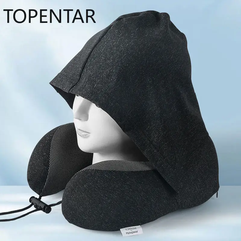 Graphene Fabric Ergonomic Hooded Neck Pillow with Slow Rebound Memory Foam 360° Full Neck Support Pillow Washable Cover for Trav