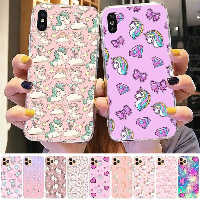 Capa de telefone unicórnio arco-íris fofo para iPhone 11 12 13 mini pro XS MAX 8 7 6 6S Plus X 5S SE 2020 XR