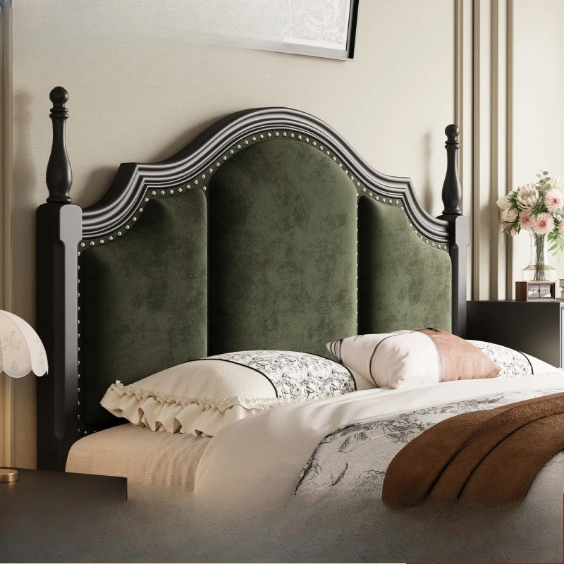 

Retro solid wood bed simple flannel soft bag bed 1.5 meters single bed medium antique master bedroom bed drawer