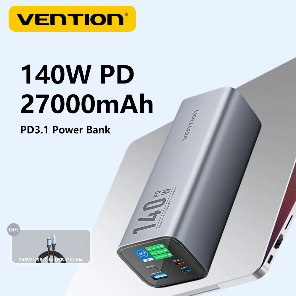 Vention Power Bank 27000mAh Powerbank 140W Super Fast Charging Portable Charger Spare External Battery for Laptop Xiaomi Macbook