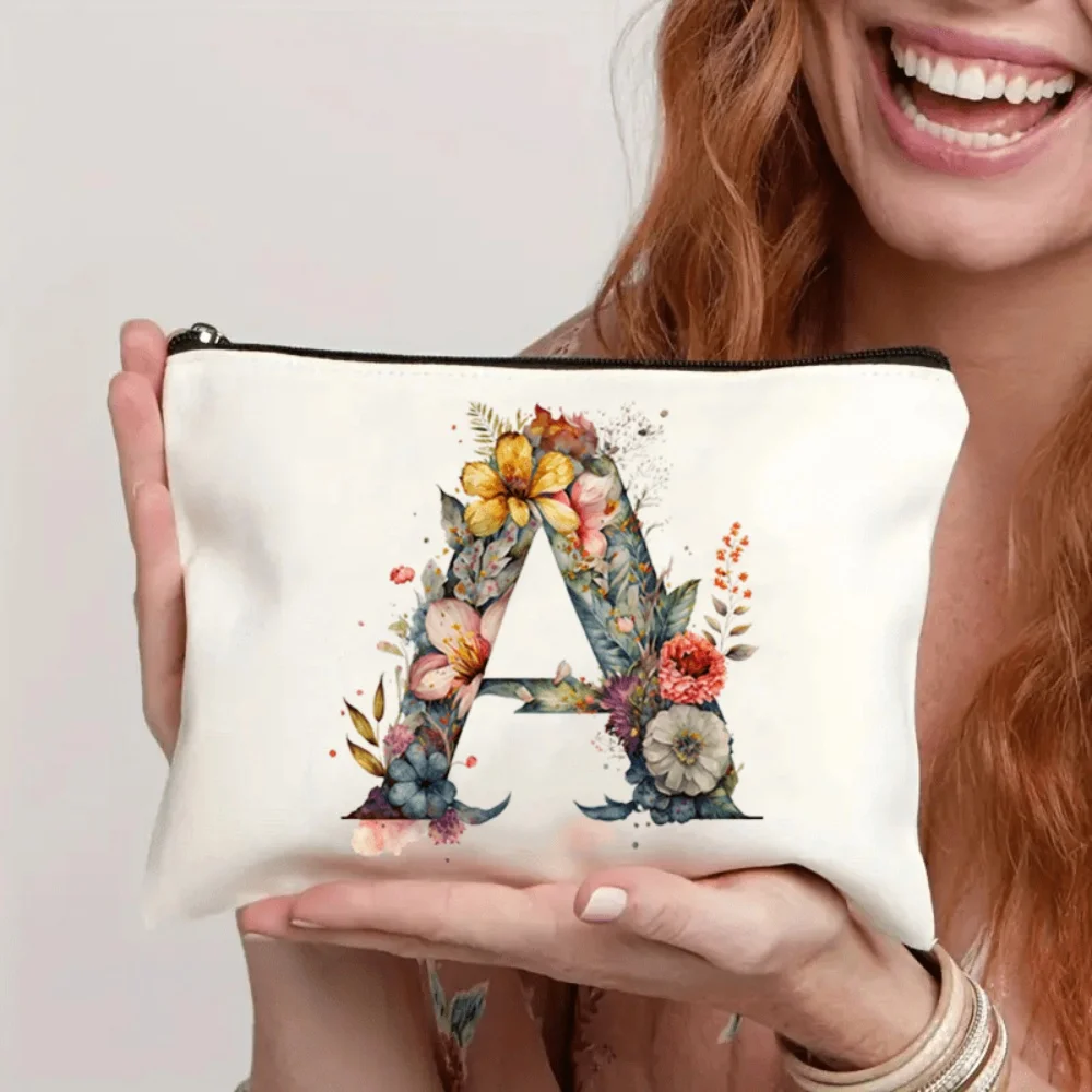 A Beautiful Floral Makeup Bag Featuring The 26 Letters of The Alphabet -Perfect for Toiletries,Pens,Gift Bag.Present for Mothers