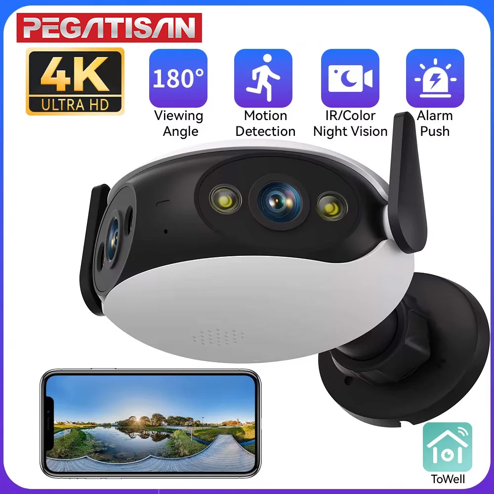 PEGATISAN 180° Wide View Angle Outdoor Wifi Surveillance Camera 4K 8MP IP Camera Panoramic Night Vision CCTV Security Protection