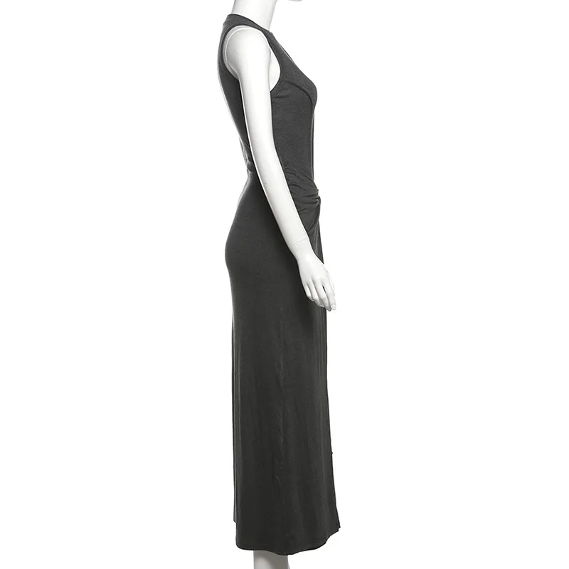 2025 New Design Sense Solid Color Sleeveless Vest Dress Slim Fit Fake Two Long Dress Women Cw06422