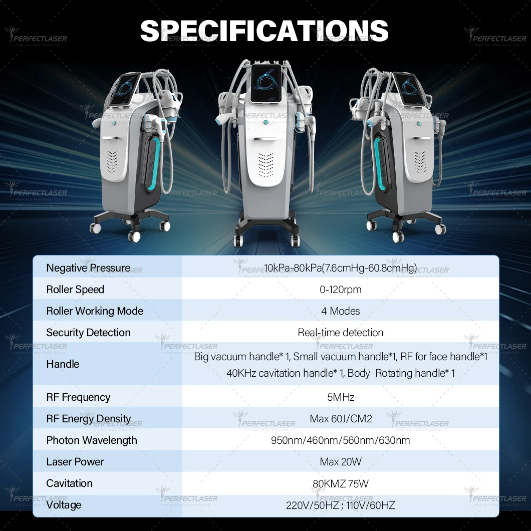 Perfectlaser Vela Lichaamsvorm 6-in-1 R/F Roller Infrarood Cavitatie Vacuümmassage Lichaam Afslanken Vetverwijdering Cellulitis Behandeling