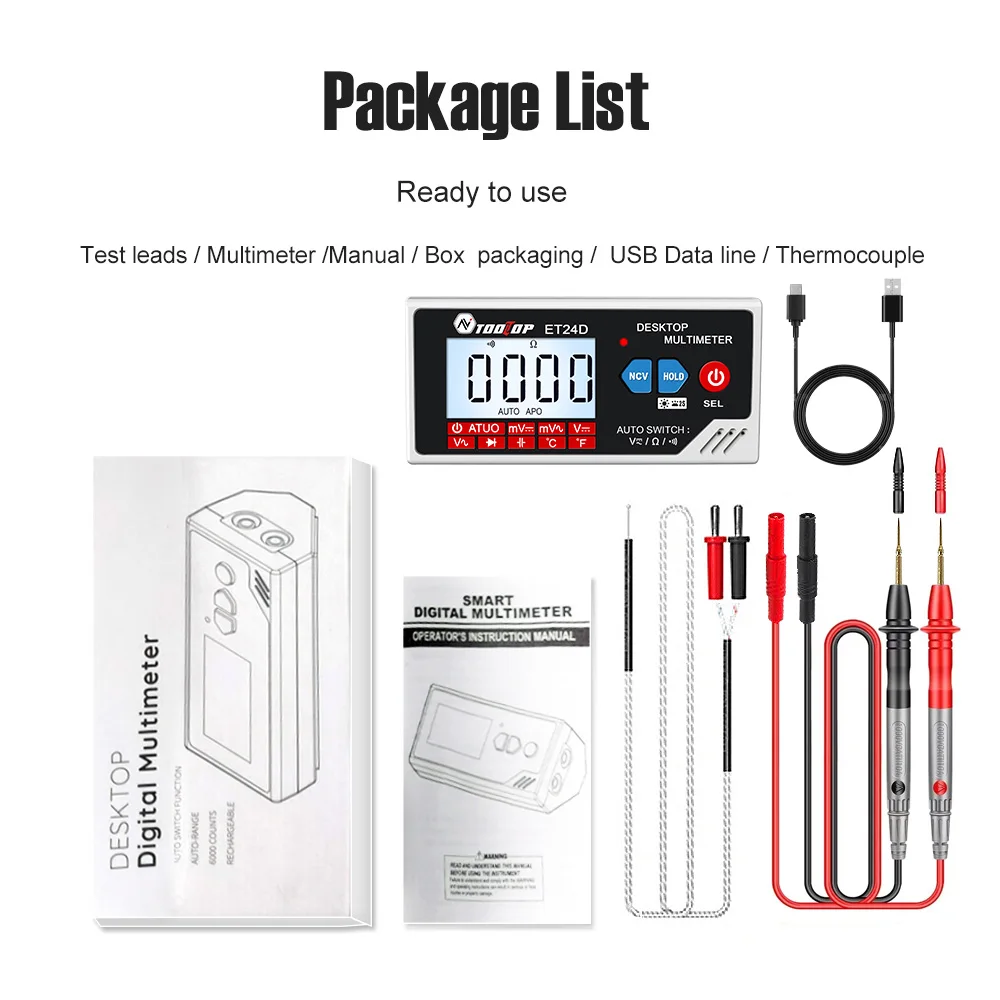 TOOLTOP ET24D Digital Desktop True RMS Multimeter Automatic Measurement AC/DC 600V Lithium Battery DIY Electrician Tools