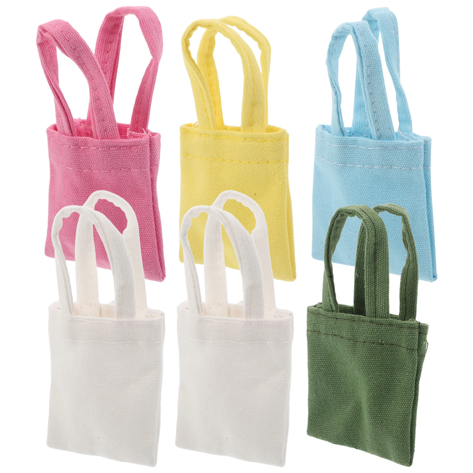 6 szt. Miniaturowe płócienne torby, małe torebki na ramię, realistyczne torebki, mini dekoracje do domku dla lalek, rekwizyty sceniczne w skali 1:6, akcesoria fotograficzne