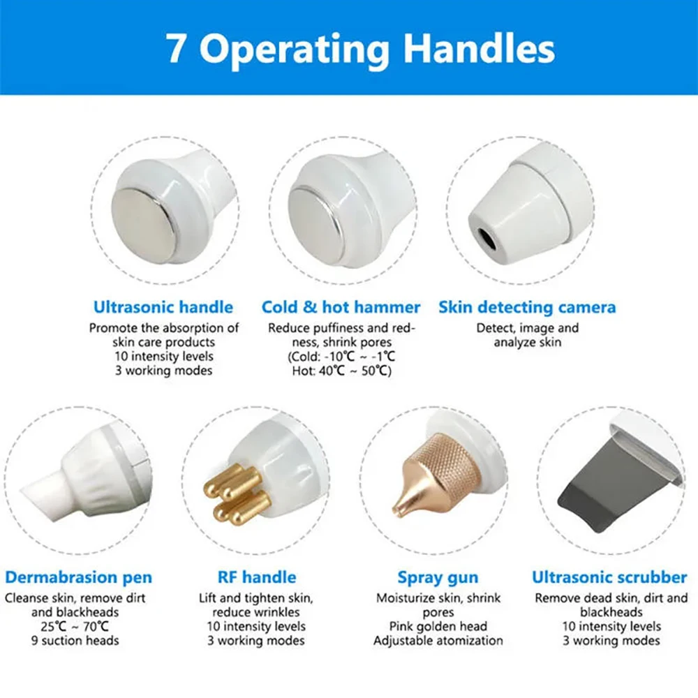 Analyse Gezichtszuurstof Lifting en aanscherping Desktop Machine 7-in-1 Gezichtsverzorging Hydra Reiniging Dermabrasie Machine