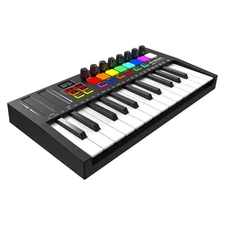 Mini Portable MIDI Control Keyboard, USB, Sequencer Keyboard, Backlit Drum Pads, 8 Knobs, OLED, 25-Key Controller